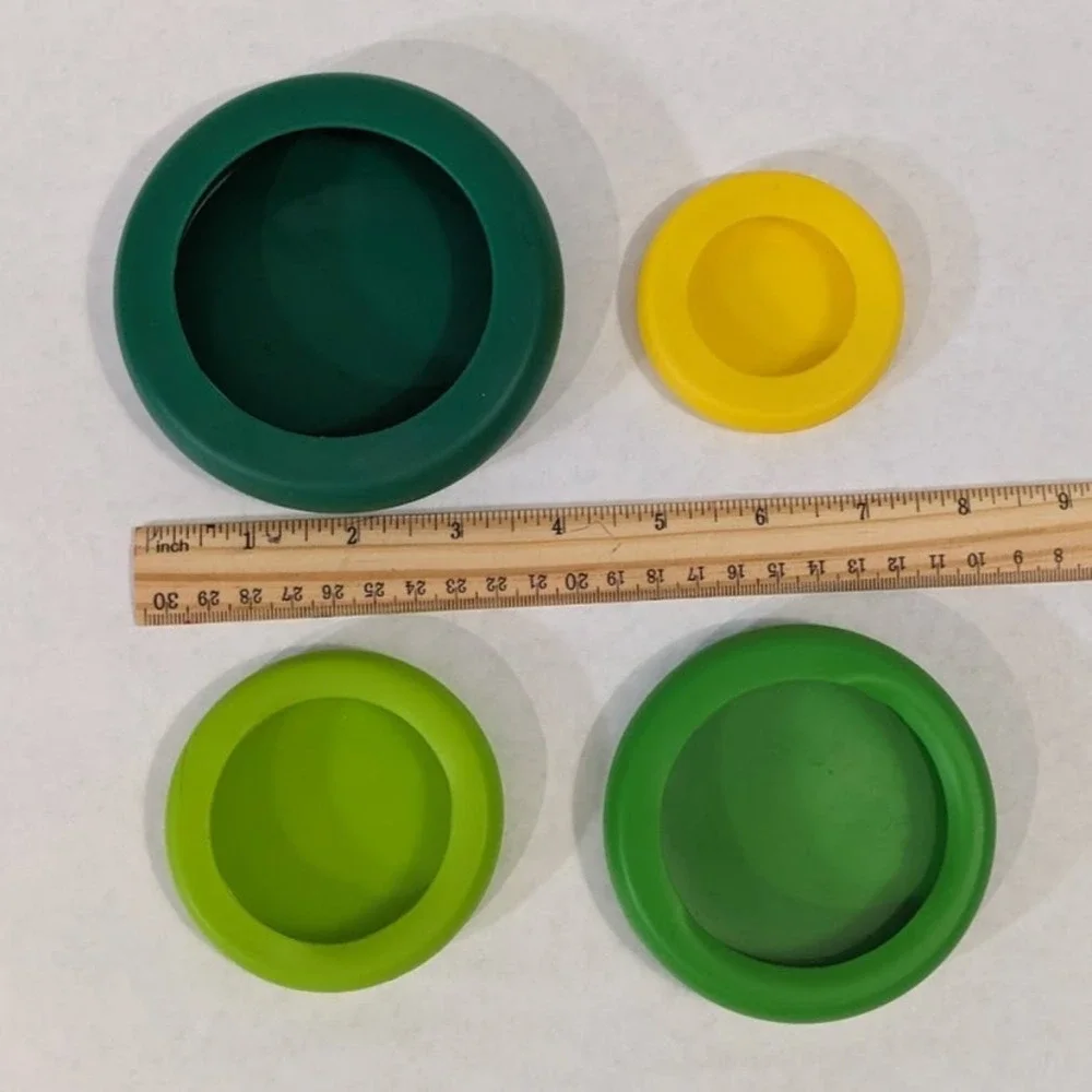 Food Huggers Reusable Silicone Food Savers Set of 4 Green Yellow Eco Friendly
